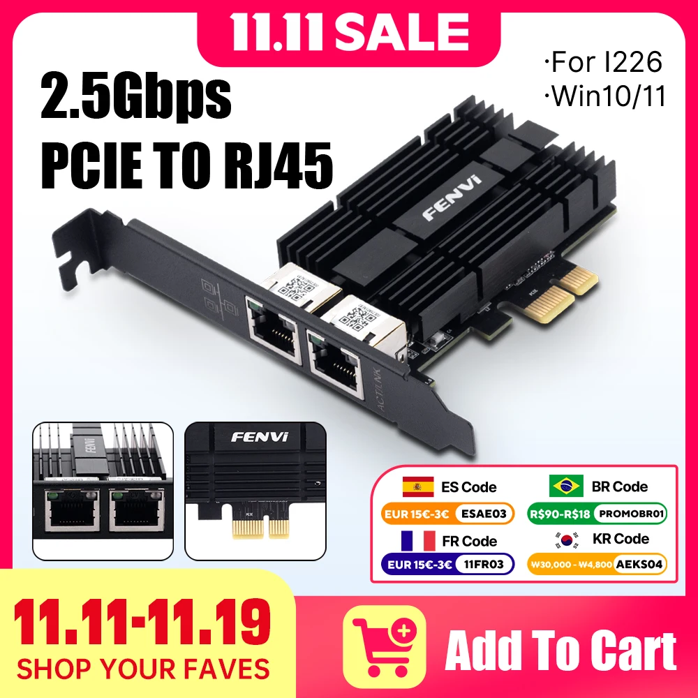 FENVI для I226 PCI Express к сетевой карте RJ45 PCI-E RJ45 Gigabit Ethernet 2,5G 2500 Мбит/с Wi-Fi адаптер
FENVI для I226 PCI Express к сетевой карте RJ45 PCI-E RJ45 Gigabit Ethernet 2,5G 2500 Мбит/с Wi-Fi адаптер