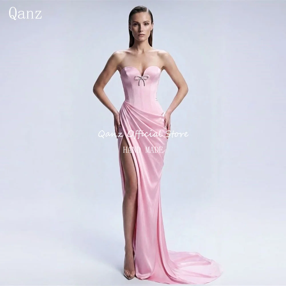 Qanz Modern Pink Prom Dreeese Satin High Leg Slit Mermaid Vestidos De Noite Sweetheart Long Train Robes De Soirée Customized
Qanz Modern Pink Prom Dreeese Satin High Leg Slit Mermaid Vestidos De Noite Sweetheart Long Train Robes De Soirée Customized