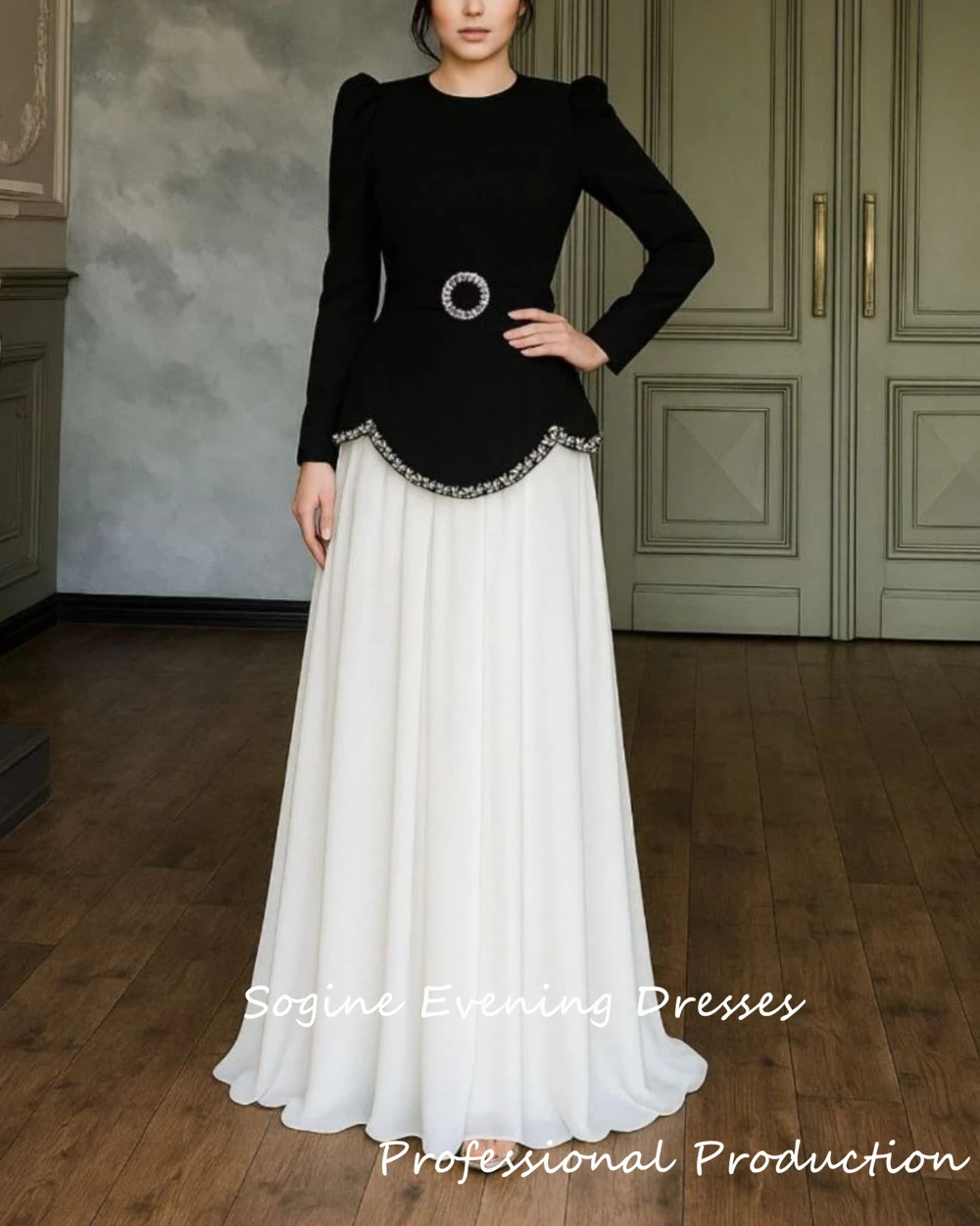 Crepe-Chiffon Formal Prom Dresses For Women Elegant فساتين سهرة With Crystal-Embellished Black-White Evening Dress Party Gowns
Crepe-Chiffon Formal Prom Dresses For Women Elegant فساتين سهرة With Crystal-Embellished Black-White Evening Dress Party Gowns