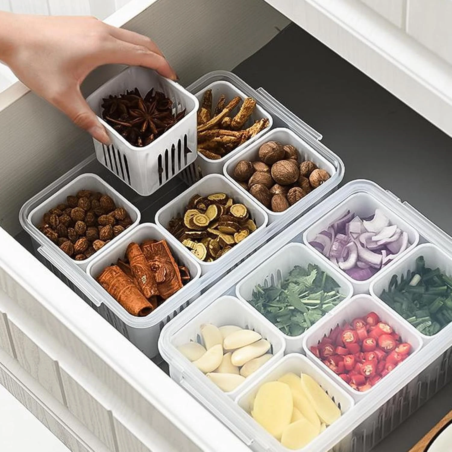 Food Containers With Airtight,6-In-1 Box Scallion Box Plastic Reusable Fresh Produce Fruit Organizer Bin With 6 Detachabl
Food Containers With Airtight,6-In-1 Box Scallion Box Plastic Reusable Fresh Produce Fruit Organizer Bin With 6 Detachabl