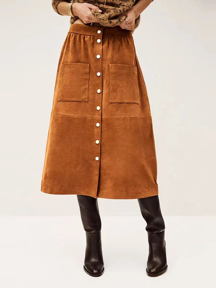 Ретро-коричневая мягкая юбка А-силуэта для женщин с двойными карманами, на одной пуговице, не требующая особого ухода, стройнящая, осенне-зимняя, новинка
Ретро-коричневая мягкая юбка А-силуэта для женщин с двойными карманами, на одной пуговице, не требующая особого ухода, стройнящая, осенне-зимняя, новинка