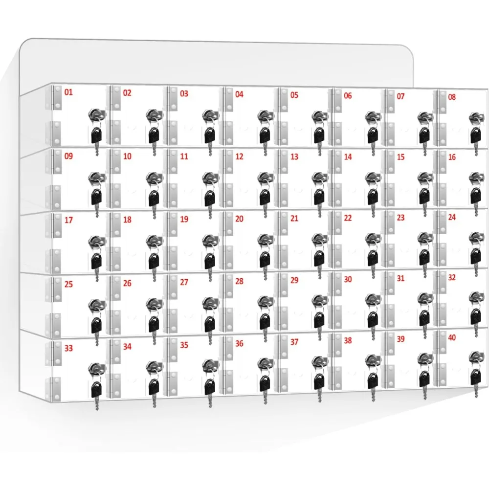 Шкафчик для хранения сотового телефона 40-слотовый акриловый материал с дверными замками и ключами, настенный шкаф для хранения сотового телефона для офиса
Шкафчик для хранения сотового телефона 40-слотовый акриловый материал с дверными замками и ключами, настенный шкаф для хранения сотового телефона для офиса