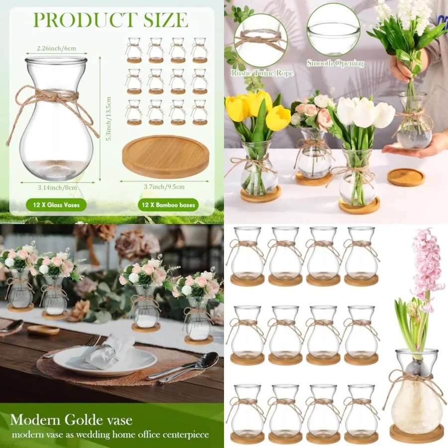 Bulb Glass Vases for Flowers Forcing Hyacinth Clear Decorative Bulb Vase with Round Bamboo Coaster for Home Office Table Decora
Bulb Glass Vases for Flowers Forcing Hyacinth Clear Decorative Bulb Vase with Round Bamboo Coaster for Home Office Table Decora