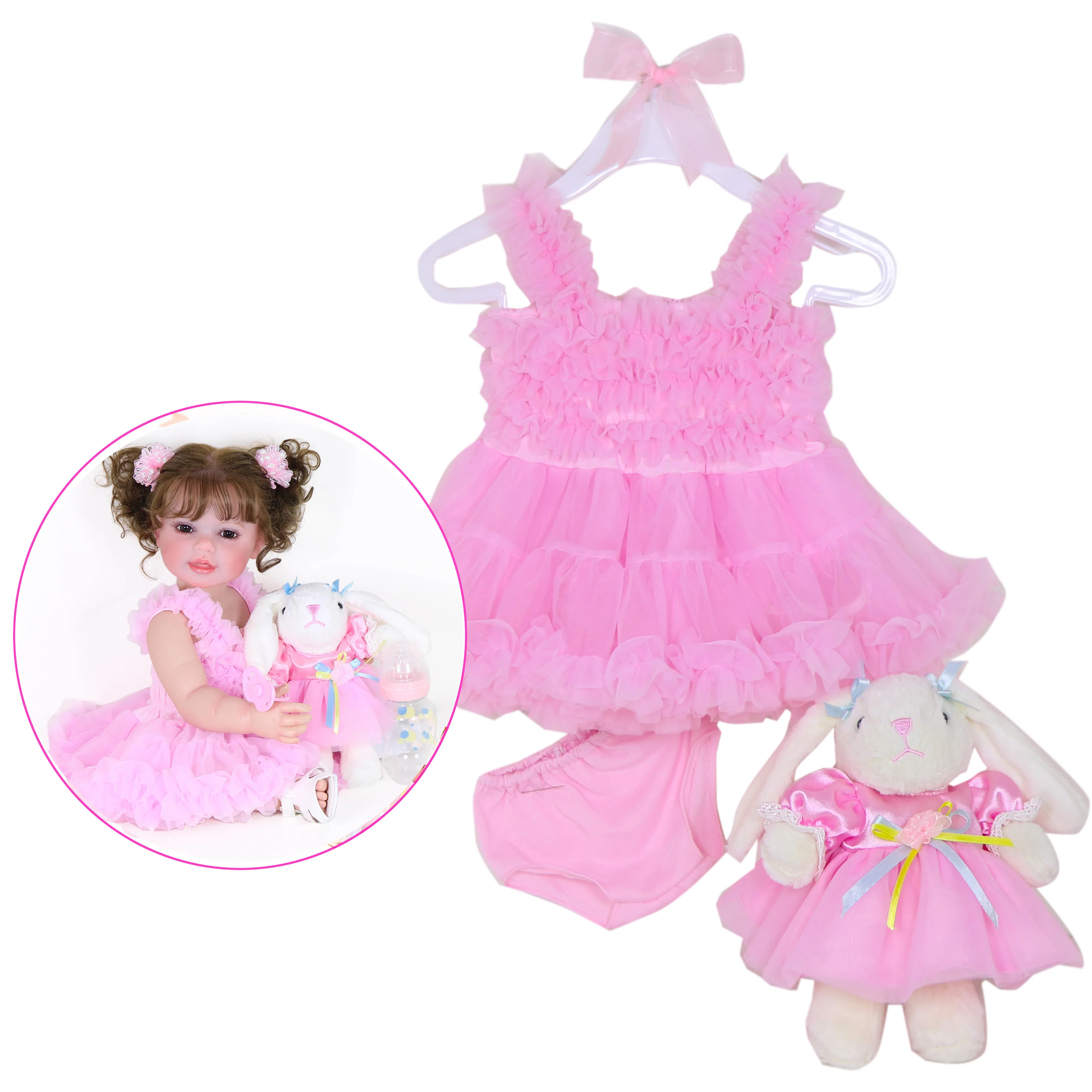 Pink Ruffle Party Dress Outfit for 22-Inch Dolls
Pink Ruffle Party Dress Outfit for 22-Inch Dolls