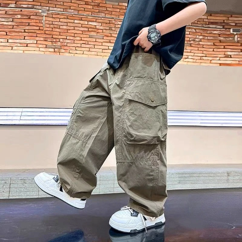 Boys' Straight Wide Leg Cargo Pants 2026 Summer New, Ice Silk Thin Long Trousers for Kids Loose Fit Casual Daily Wear
Boys' Straight Wide Leg Cargo Pants 2026 Summer New, Ice Silk Thin Long Trousers for Kids Loose Fit Casual Daily Wear