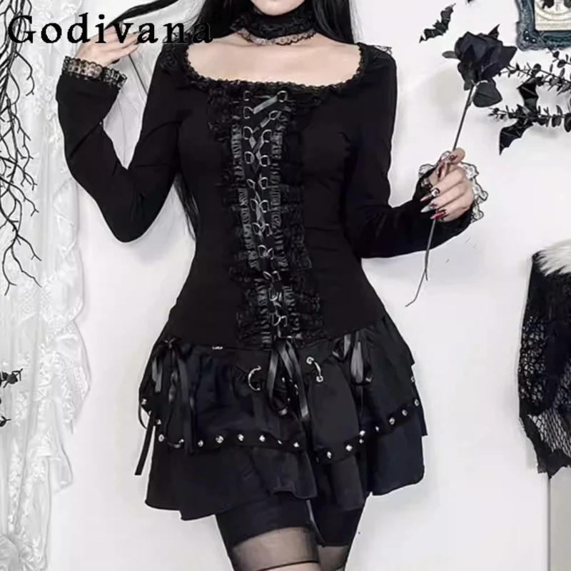 New Spring Autumn Personality Gothic Subculture Black Lace Sexy Long Sleeve Top Women Fashion High Waist A-line Lace-up Skirt
New Spring Autumn Personality Gothic Subculture Black Lace Sexy Long Sleeve Top Women Fashion High Waist A-line Lace-up Skirt