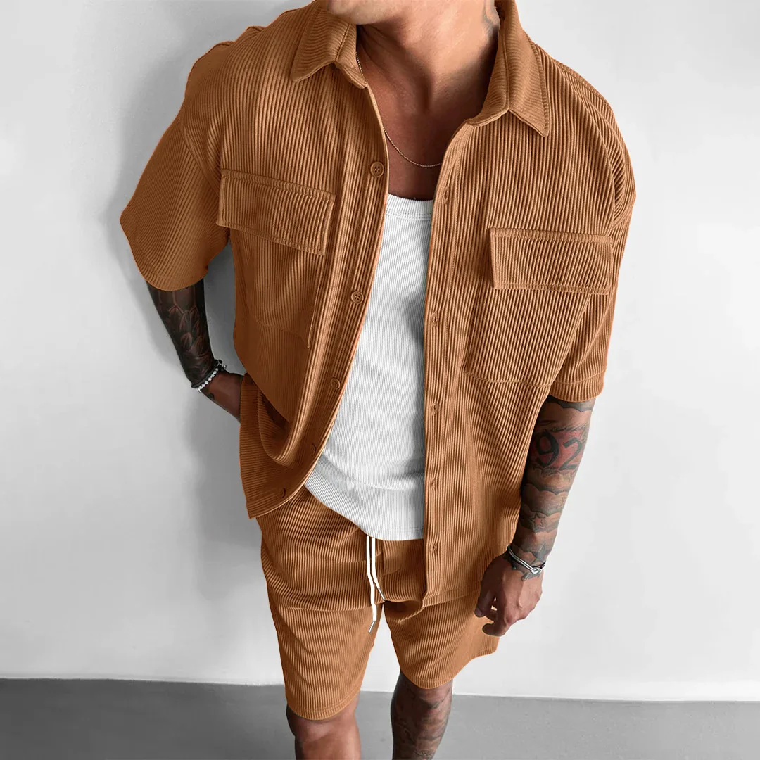 Summer Corduroy 2-Piece Set- Men's Short Sleeve Sports Set Hawaii Casual Shirt & Shorts, K-pop Trendy Streetwear
Summer Corduroy 2-Piece Set- Men's Short Sleeve Sports Set Hawaii Casual Shirt & Shorts, K-pop Trendy Streetwear