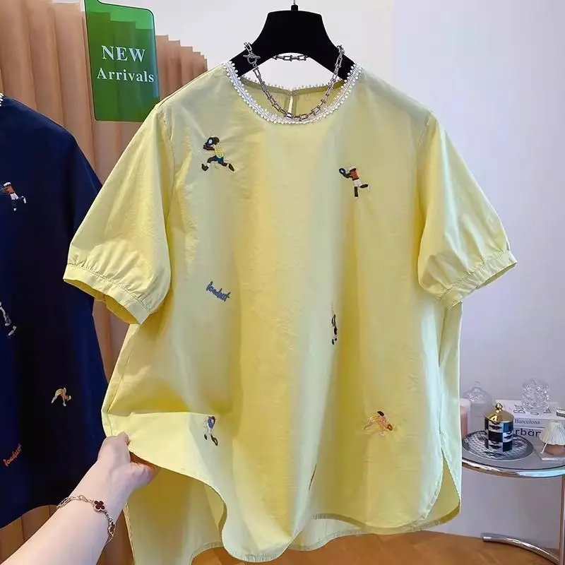 plus Size Women's Short Sleeve Embroidered Yellow Shirt Summer Loose Fit T-Shirt Korean Style Casual Breathable Cotton Top
plus Size Women's Short Sleeve Embroidered Yellow Shirt Summer Loose Fit T-Shirt Korean Style Casual Breathable Cotton Top