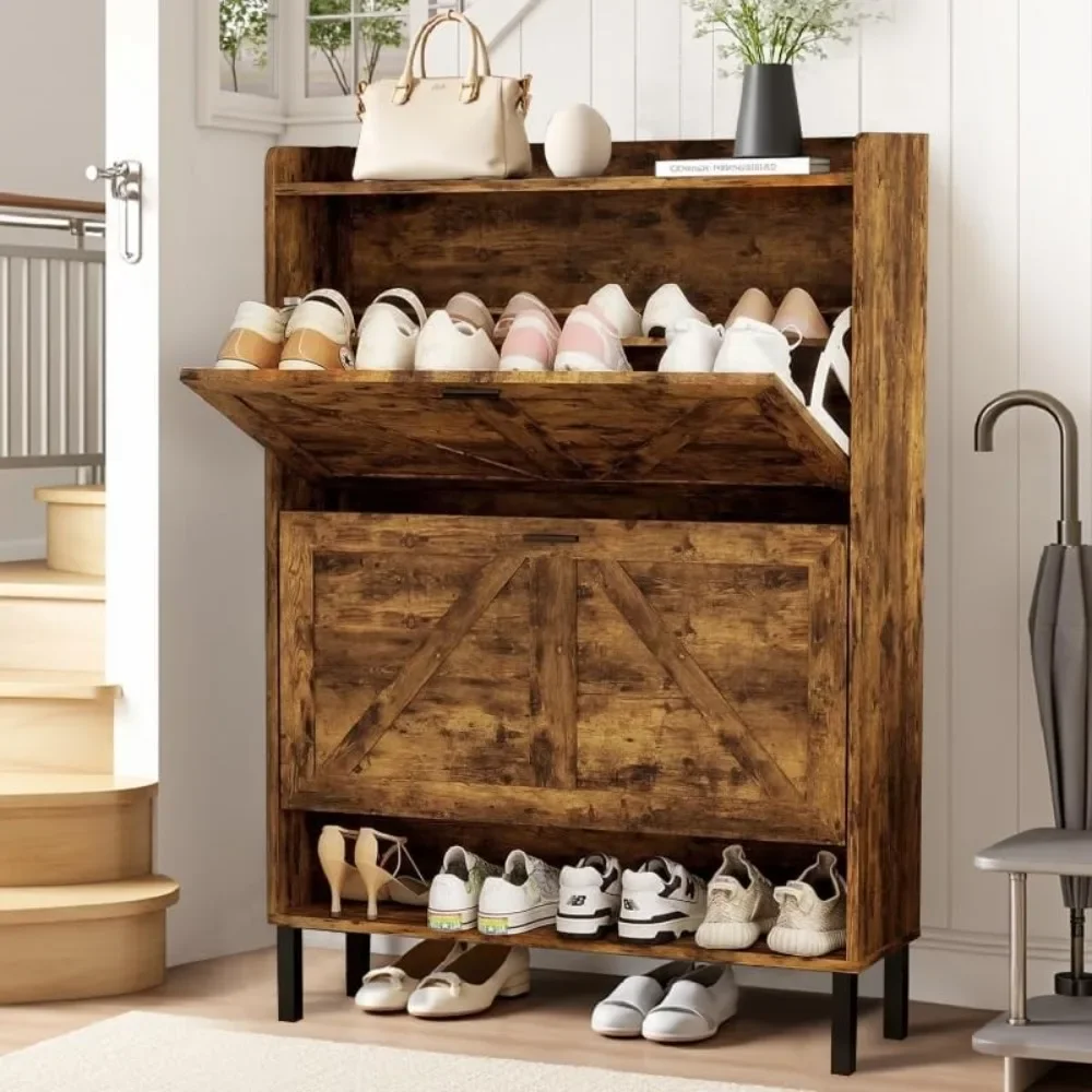 Shoe Cabinet for 24 Pairs & Size 13 - Entryway Farmhouse Narrow Slim Shoe Organizer with 2 Flip-Drawers & Coat Hooks, Freestandi
Shoe Cabinet for 24 Pairs & Size 13 - Entryway Farmhouse Narrow Slim Shoe Organizer with 2 Flip-Drawers & Coat Hooks, Freestandi