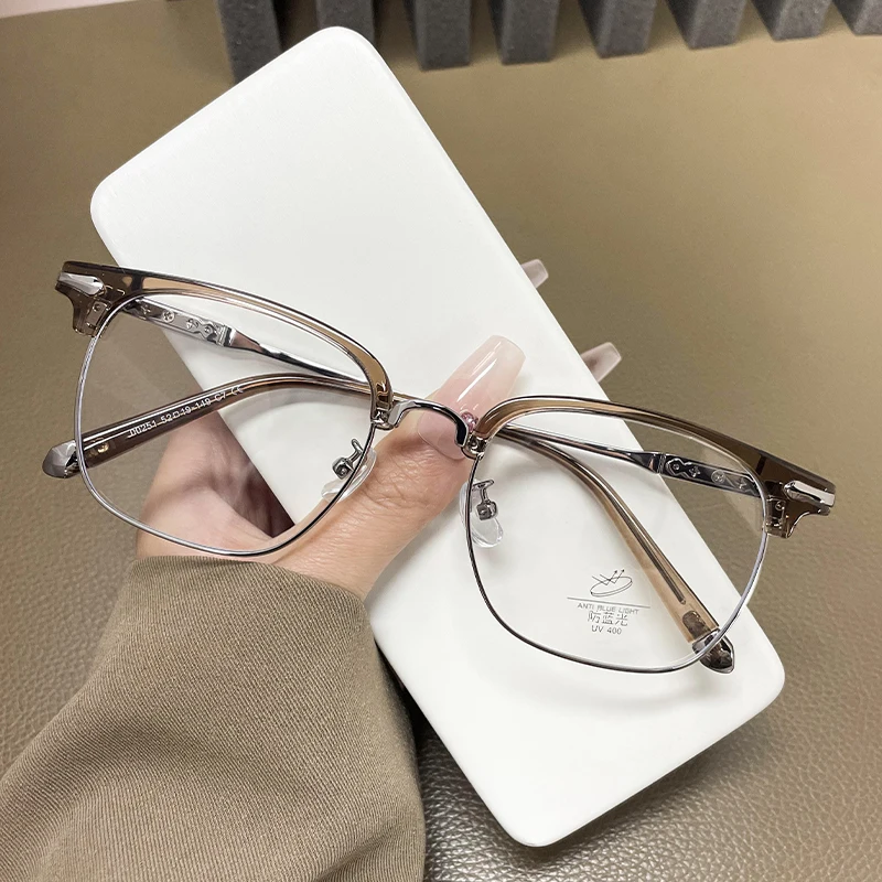 

High Quality Glasses Frames for Women Semi-rimless Anti Blue Light Glasses for Women Campus Style Eye Glasses for Men