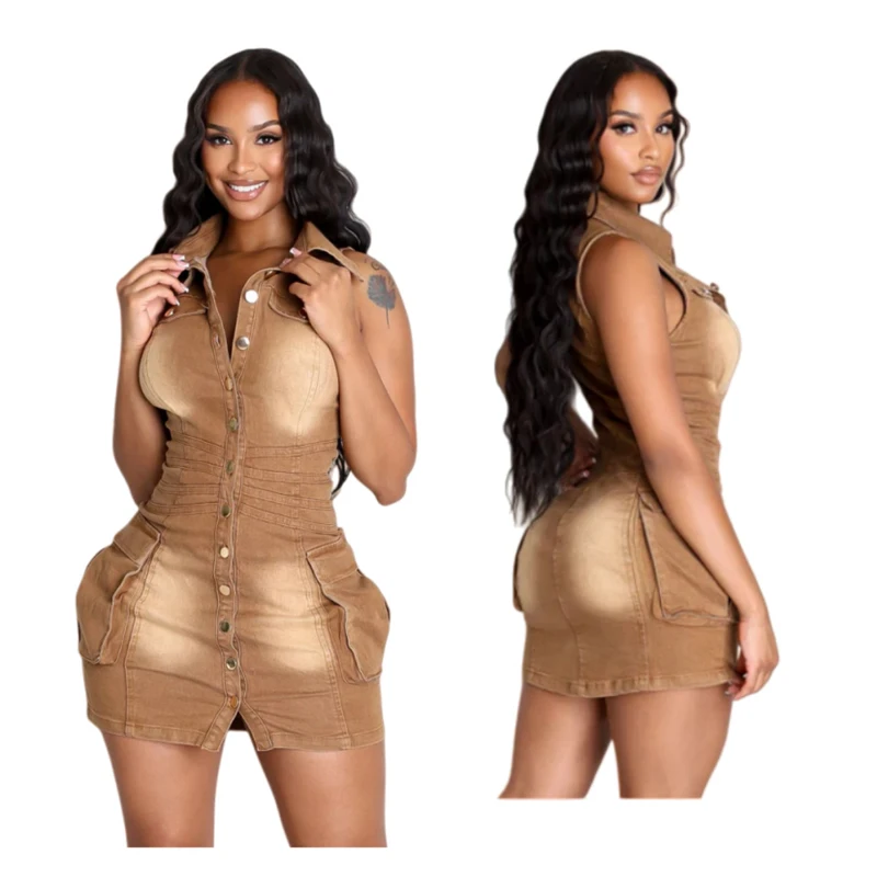 Sexy Summer Women Denim Dresses Sand Wash Mandarin Collar Button up Streetwear Pockets Sleeveless Bodycon Jean Mini Dress
Sexy Summer Women Denim Dresses Sand Wash Mandarin Collar Button up Streetwear Pockets Sleeveless Bodycon Jean Mini Dress