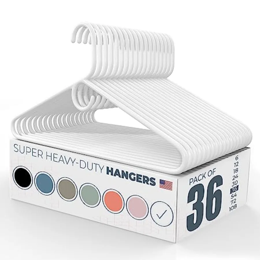 Super Heavy Duty Clothes Hangers 36 Pack Made in the USA - 10lb Capacity Thick Plastic Hangers for Pants Coats Jackets Jeans an
Super Heavy Duty Clothes Hangers 36 Pack Made in the USA - 10lb Capacity Thick Plastic Hangers for Pants Coats Jackets Jeans an