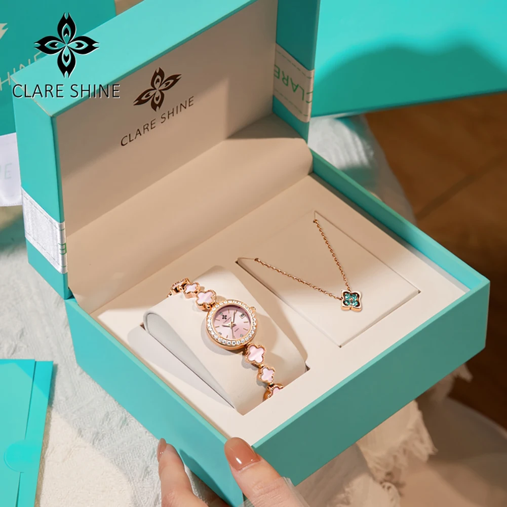 CLARE SHINE Women's Watches Necklace Gift Box Set High-end Diamond Bezel Quartz Wristwatches for Woman Elegant Ladies Watch 7701
CLARE SHINE Women's Watches Necklace Gift Box Set High-end Diamond Bezel Quartz Wristwatches for Woman Elegant Ladies Watch 7701