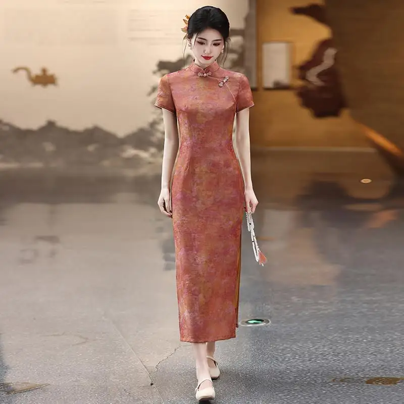 Elegant Vintage Chinese Style Summer Dress Slimming Midi Skirt Short Sleeve Breathable Comfortable Flag Robe for Women
Elegant Vintage Chinese Style Summer Dress Slimming Midi Skirt Short Sleeve Breathable Comfortable Flag Robe for Women