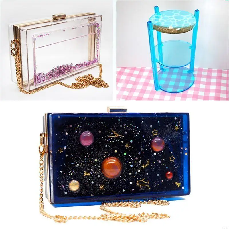 Rectangular Bag Making Mold Set DIY Dynamic Bag Mold Handbag Silicone Resin Mold Craft Clear Mold Metal Frame