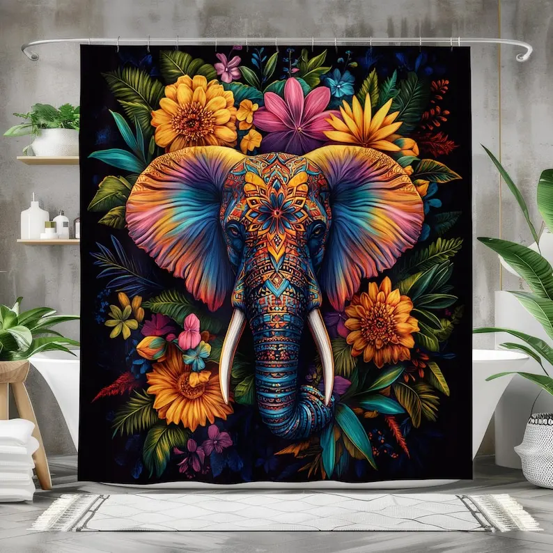 Colorful Elephant Shower Curtain - Waterproof Fabric Bath Curtain, Boho Floral Bathroom Decor, Vibrant Elephant Design
Colorful Elephant Shower Curtain - Waterproof Fabric Bath Curtain, Boho Floral Bathroom Decor, Vibrant Elephant Design
