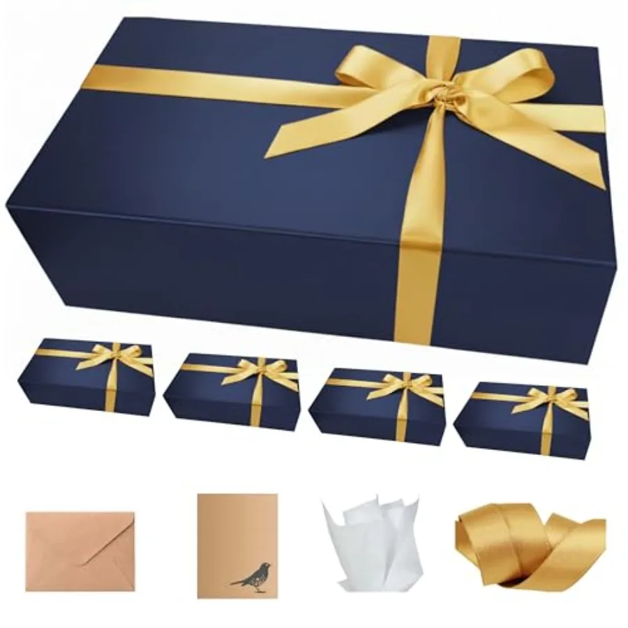 Gift boxes with lids for presents, matte navy cardboard, collapsible design with magnetic closure, ideal for weddings, proposal
Gift boxes with lids for presents, matte navy cardboard, collapsible design with magnetic closure, ideal for weddings, proposal