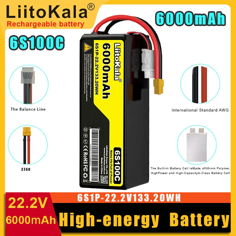 LiitoKala22.2V 6S Высокоэнергетическая аккумуляторная батарея Lipo 3800/4200/5000/6000/7800/1000 мАч для FPV Дрон Самолет RC Запчасти Хобби
LiitoKala22.2V 6S Высокоэнергетическая аккумуляторная батарея Lipo 3800/4200/5000/6000/7800/1000 мАч для FPV Дрон Самолет RC Запчасти Хобби
