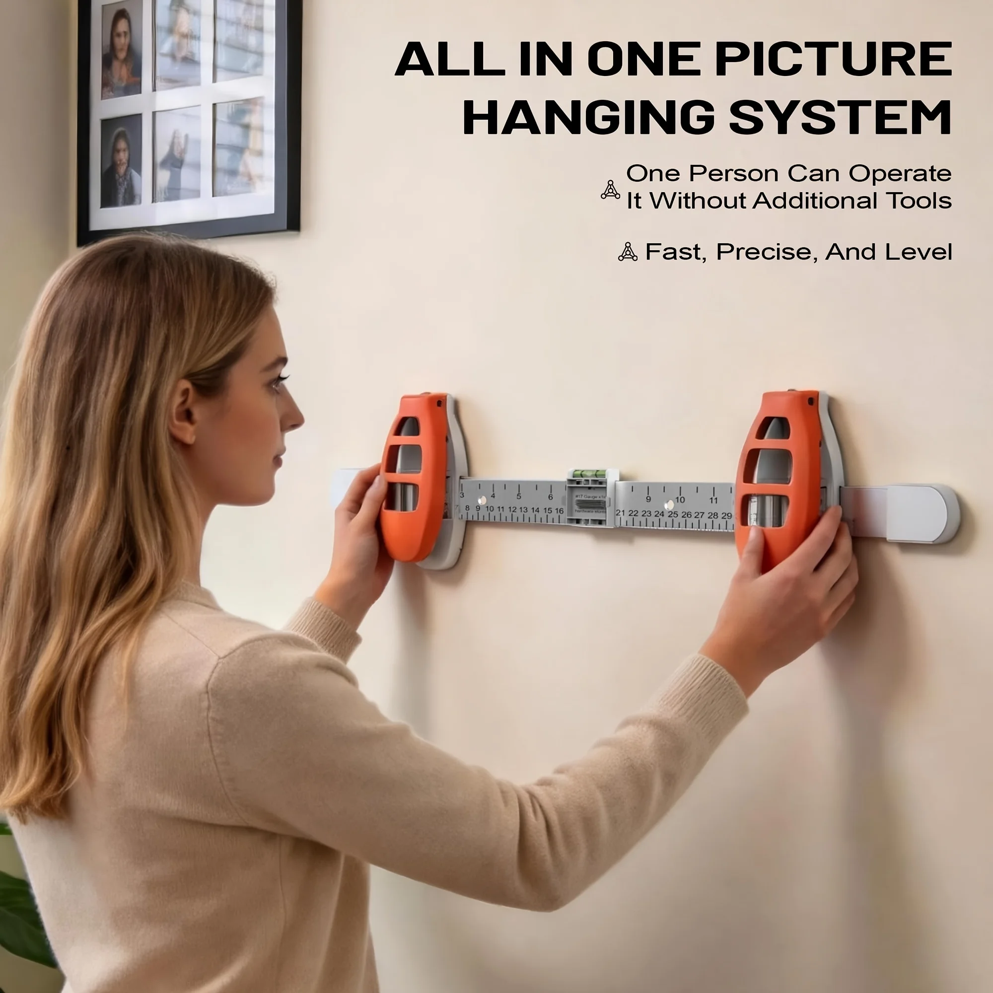 Wall hanging tool kit with level and 15 nails, precise positioning without measuring, great for frames, mirrors & wall art.
Wall hanging tool kit with level and 15 nails, precise positioning without measuring, great for frames, mirrors & wall art.