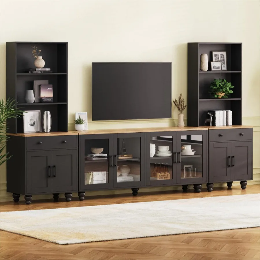 ONTREND Фермерская подставка для телевизора с ножками в форме тыквы из массива дерева для телевизоров Развлекательный центр до 70 с книжными полками Tempered Gla
ONTREND Фермерская подставка для телевизора с ножками в форме тыквы из массива дерева для телевизоров Развлекательный центр до 70 с книжными полками Tempered Gla