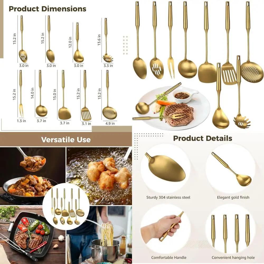 9-Piece Gold-Tone Stainless Steel Kitchen Utensil Set: All Metal Cooking & Serving Tools with Spatulas, Spoons, Ladle, Skimmer,
9-Piece Gold-Tone Stainless Steel Kitchen Utensil Set: All Metal Cooking & Serving Tools with Spatulas, Spoons, Ladle, Skimmer,