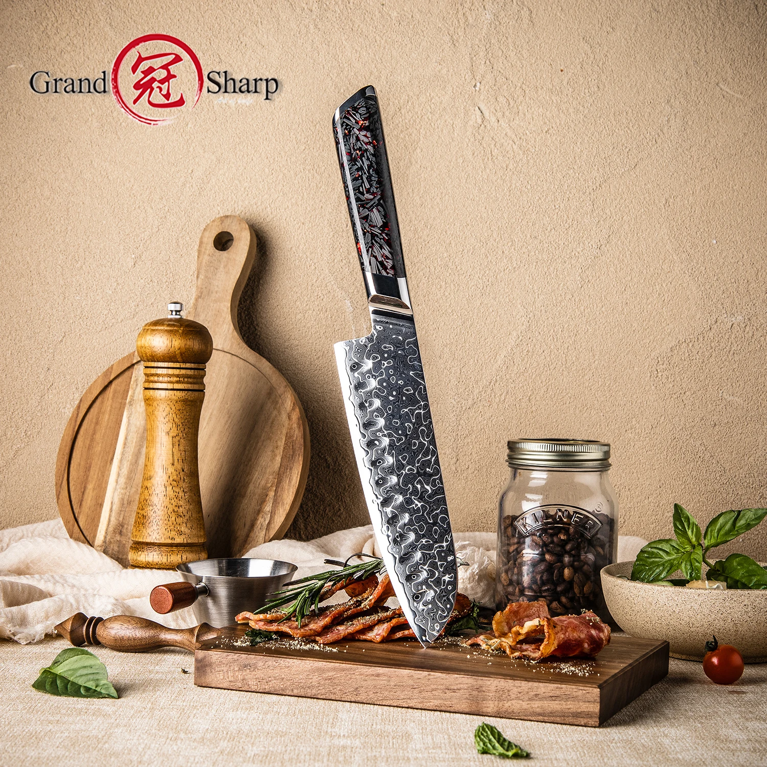 Grandsharp 7''Santoku Knife 129 Layers Damascus Steel 10Cr15MoV Full Tang Construction Ideal For Cutting Meat And Vegetables
Grandsharp 7''Santoku Knife 129 Layers Damascus Steel 10Cr15MoV Full Tang Construction Ideal For Cutting Meat And Vegetables