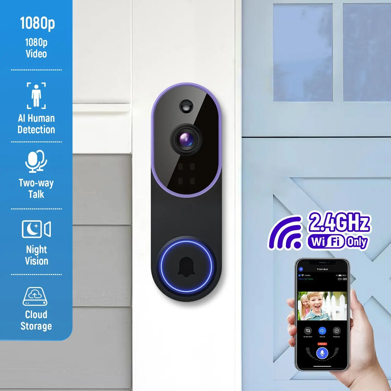 Smart Wireless Video Doorbell Camera AI Human Detection Night Vision Cloud Storage Battery Powered Indoor Outdoor Home Security Surveillance
Smart Wireless Video Doorbell Camera AI Human Detection Night Vision Cloud Storage Battery Powered Indoor Outdoor Home Security Surveillance