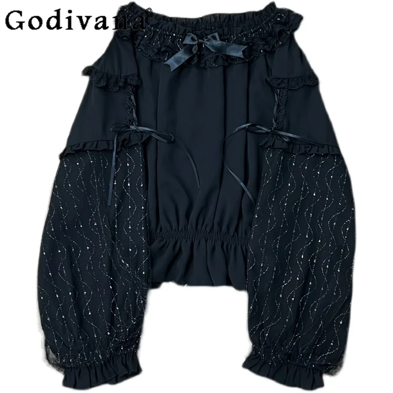 Lolita Spring Long Sleeve Chiffon Gauze Lace-up O-Neck Sweet Bow Bottoming Shirt New Girls Versatile Age-reducing Playful Blouse
Lolita Spring Long Sleeve Chiffon Gauze Lace-up O-Neck Sweet Bow Bottoming Shirt New Girls Versatile Age-reducing Playful Blouse