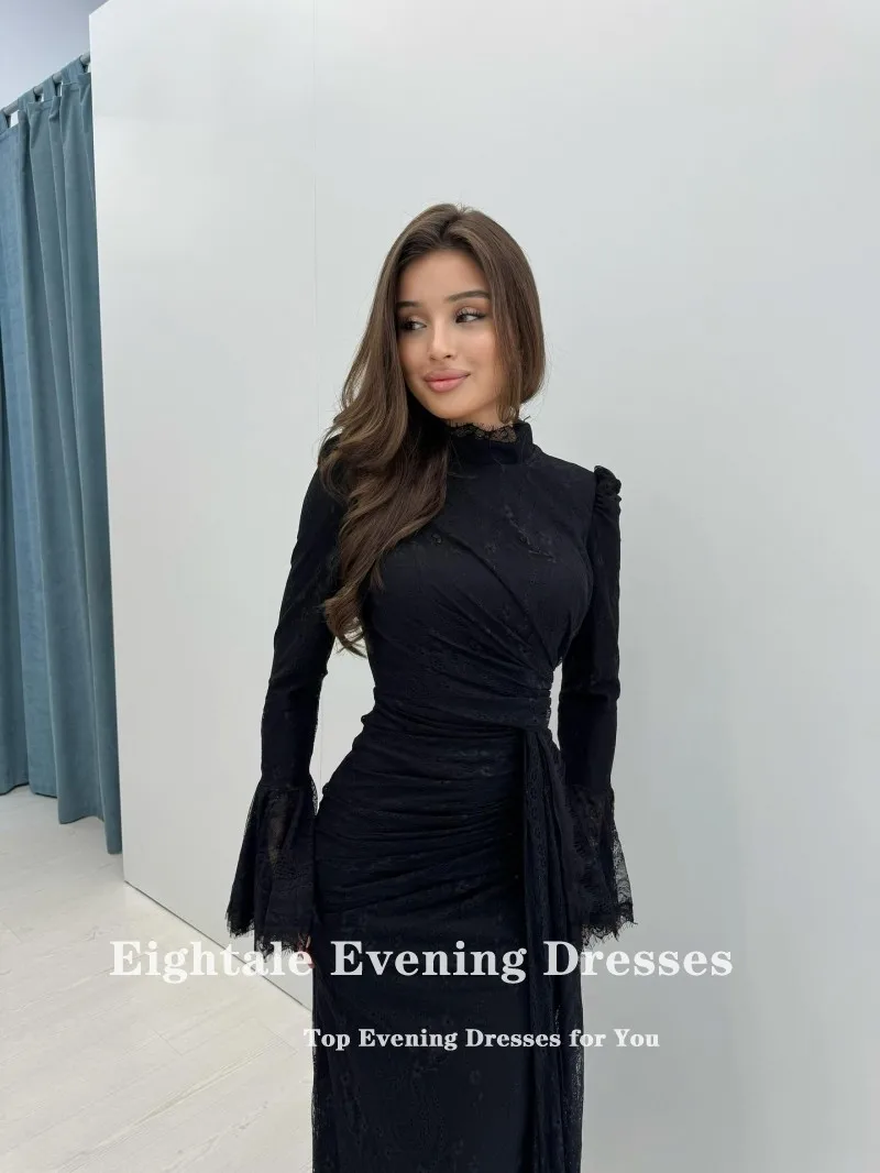 Eightale High Neck Evening Dress Lace Long Sleeves Black Customized Floor Length Mermaid Prom Wedding Party Gowns
Eightale High Neck Evening Dress Lace Long Sleeves Black Customized Floor Length Mermaid Prom Wedding Party Gowns