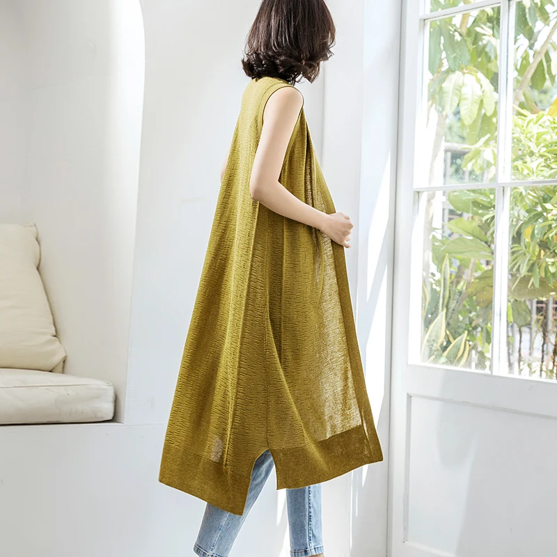 Women Cardigan Outwear 2025 Spring Summer Fashion Sleeveless Lyocell Knitwear Female Open Stitch Simple Long Knit Shirts
Women Cardigan Outwear 2025 Spring Summer Fashion Sleeveless Lyocell Knitwear Female Open Stitch Simple Long Knit Shirts