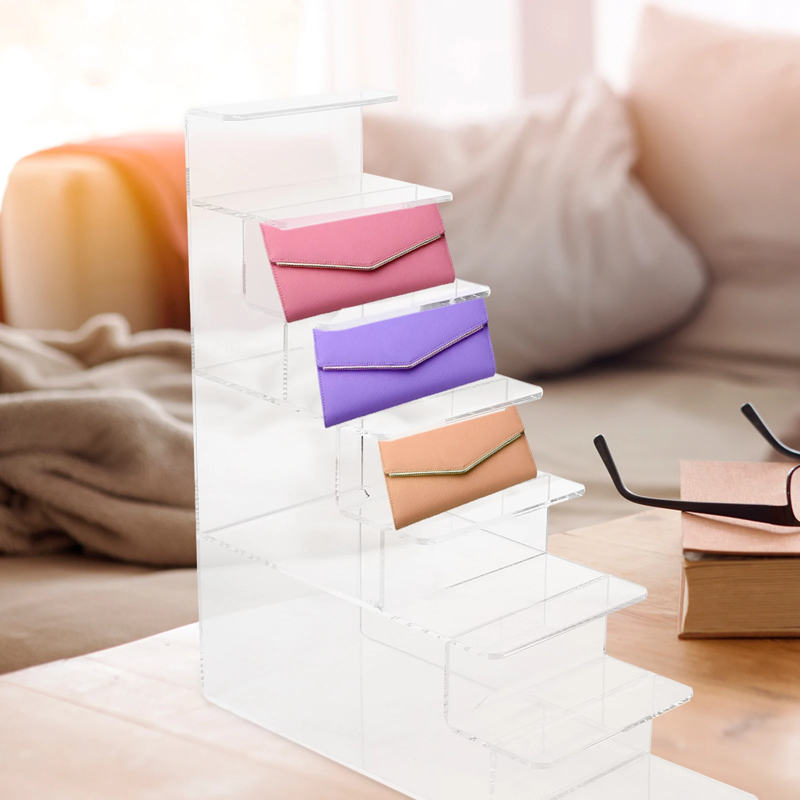 1pc Multi-Layer Acrylic Wallet Display Stand Tiered Jewelry Organizer Transparent Storage Rack For Purse Sunglasses Perfume 
1pc Multi-Layer Acrylic Wallet Display Stand Tiered Jewelry Organizer Transparent Storage Rack For Purse Sunglasses Perfume