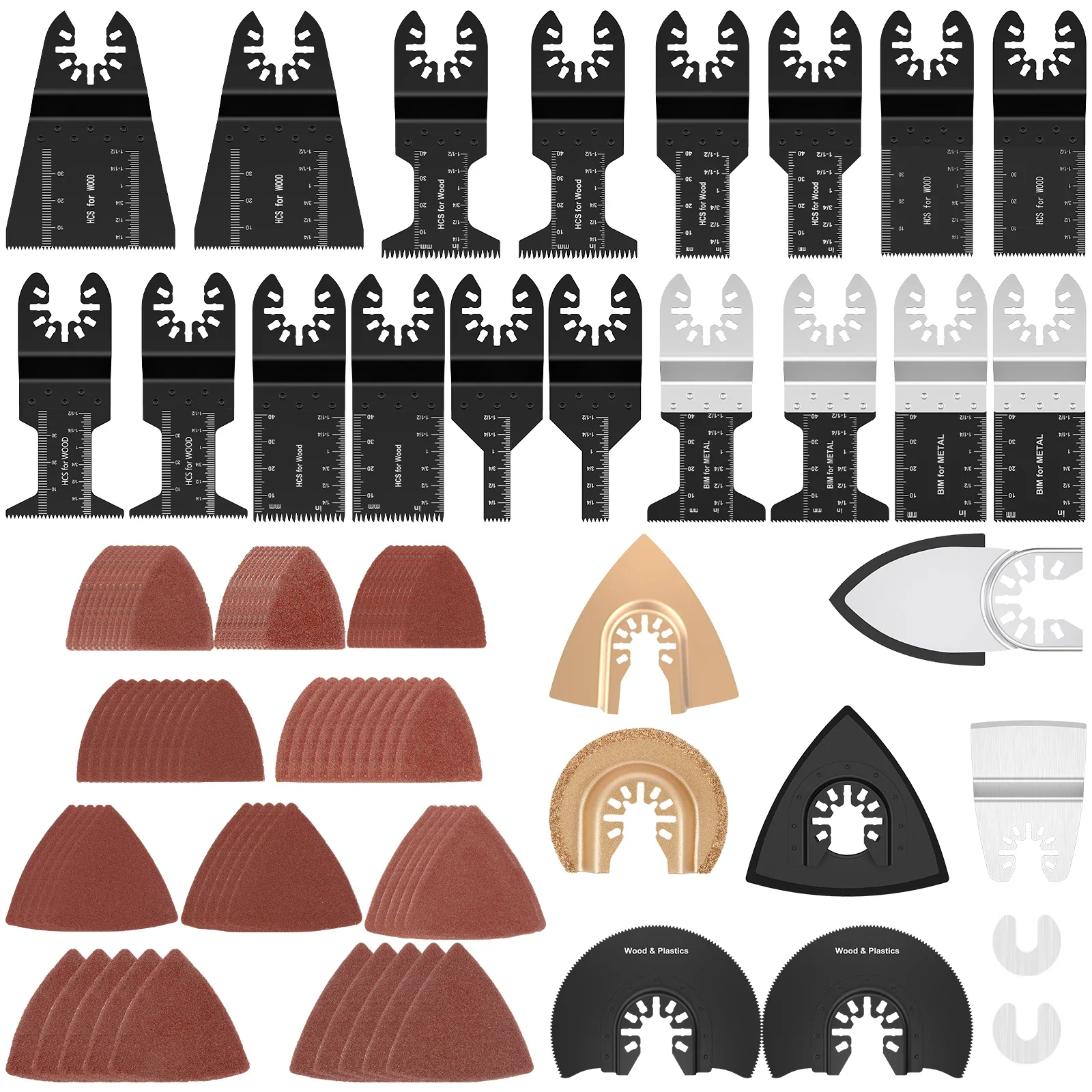 102Pcs Oscillating Saw Blade Universal Oscillating Multitool Blade with Sandpaper Precision Tooth Saw Blade Semicircle Saw Blade
102Pcs Oscillating Saw Blade Universal Oscillating Multitool Blade with Sandpaper Precision Tooth Saw Blade Semicircle Saw Blade