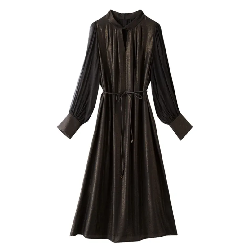 High Quality Black Heavy Real Silk Dress Women's Elegant Long-Sleeved Lace-up 100% Midi A- line
High Quality Black Heavy Real Silk Dress Women's Elegant Long-Sleeved Lace-up 100% Midi A- line