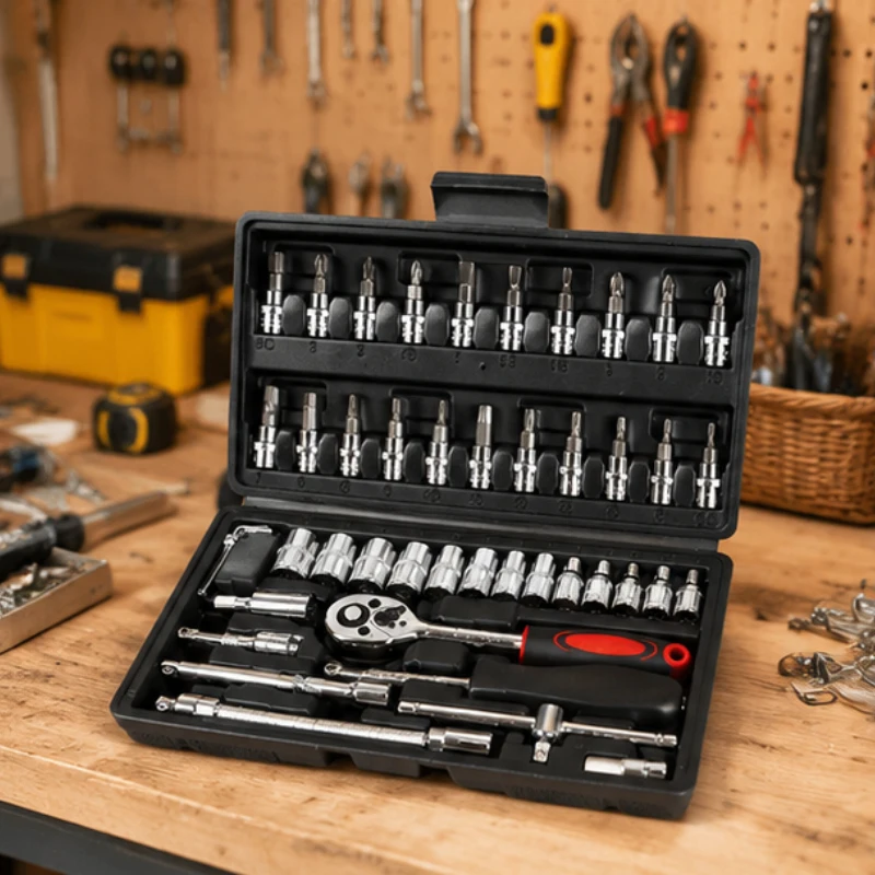 Portable 46in1 hardware tool set quick ratchet wrench full accessories for auto motorcycle common repair operations
Portable 46in1 hardware tool set quick ratchet wrench full accessories for auto motorcycle common repair operations