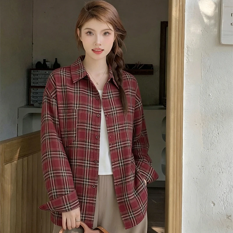 2026 Spring And Autumn Women Plaid Shirt American Retro Loose Long Sleeve Blouse Casual Daily Tops
2026 Spring And Autumn Women Plaid Shirt American Retro Loose Long Sleeve Blouse Casual Daily Tops