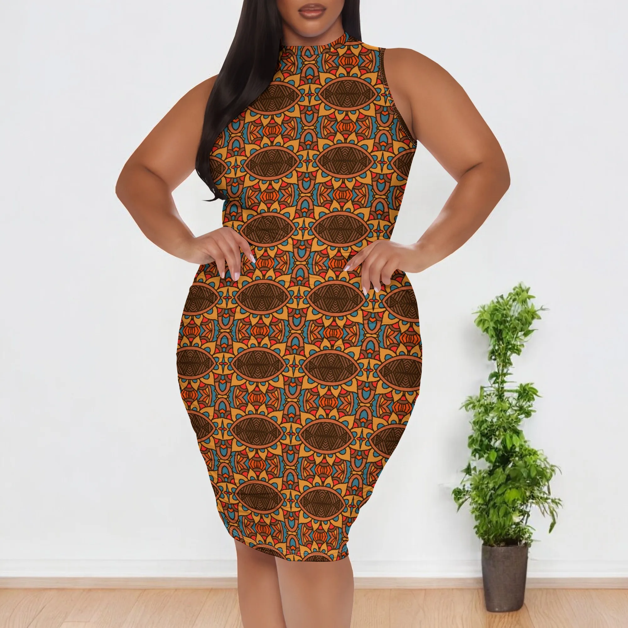 Plus Size Tribal Print Bodycon Dress for Women XL-6XL High Neck Sleeveless Fit for Afro Culture Festival Look
Plus Size Tribal Print Bodycon Dress for Women XL-6XL High Neck Sleeveless Fit for Afro Culture Festival Look