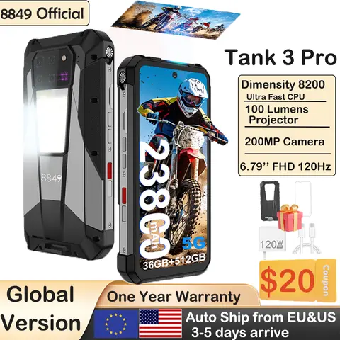 8849 Tank 3 Pro Unihertz Rugged Projector Smartphone 23800mAh 5G Android14 Outdoor Phone 512GB+36GB 120W Fast Charging Dual Sim