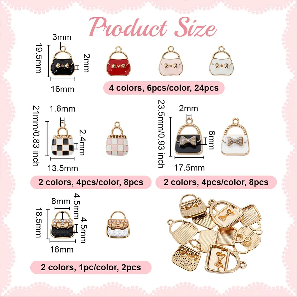42Pcs 10 Styles Alloy Enamel Pendants Handbag Charm Mixed Color 18.5~23.5x13.5~17.5x2~6mm Hole: 1.6~8mm
42Pcs 10 Styles Alloy Enamel Pendants Handbag Charm Mixed Color 18.5~23.5x13.5~17.5x2~6mm Hole: 1.6~8mm