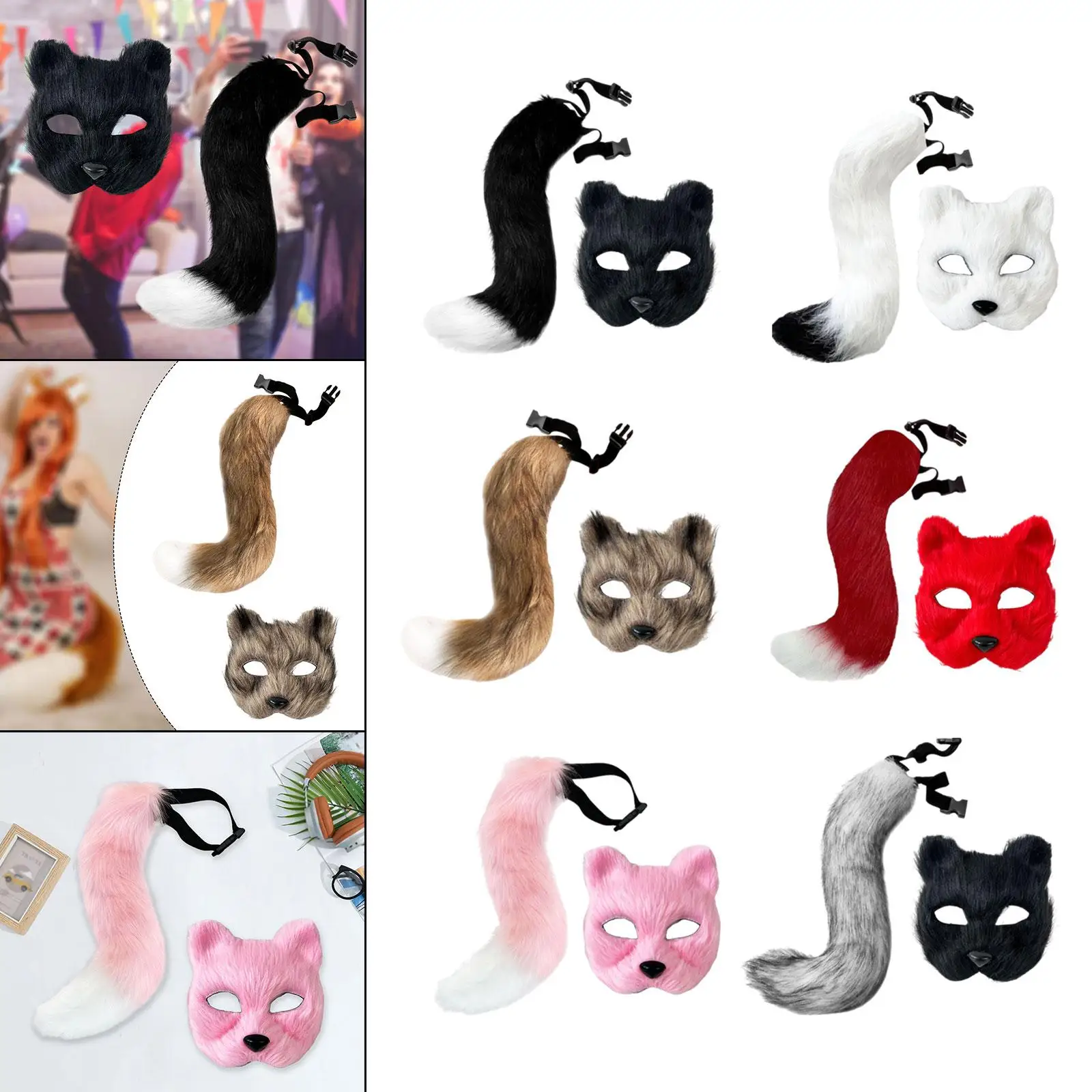 Faux Fox Cat Mask Tail Props Set Accessory for Festival Decoration Party
Faux Fox Cat Mask Tail Props Set Accessory for Festival Decoration Party