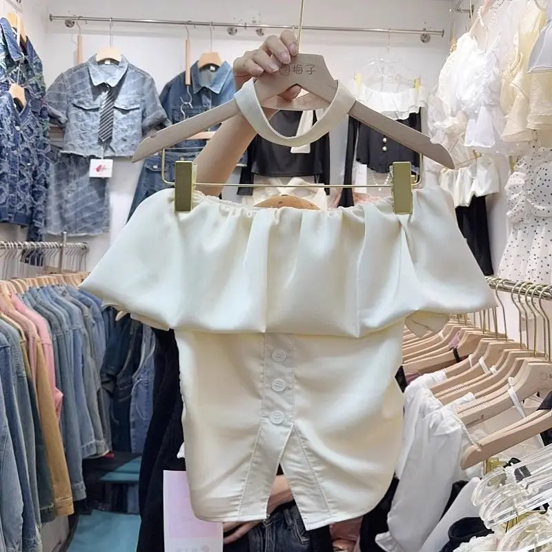 Summer Sweet Off Shoulder Ruffles Blouses Y2k Slim Fit Split Single Breasted 2025 New Slash Neck All-match Blusas Mujer Tanks
Summer Sweet Off Shoulder Ruffles Blouses Y2k Slim Fit Split Single Breasted 2025 New Slash Neck All-match Blusas Mujer Tanks