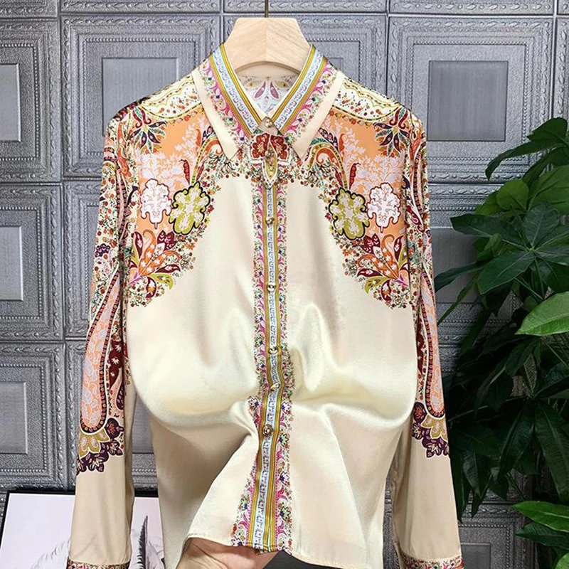 Autumn Printed Satin Shirt For Women Single Breasted Long Sleeved England Shirts French Elegant High Street Luxury Lady Blouse
Autumn Printed Satin Shirt For Women Single Breasted Long Sleeved England Shirts French Elegant High Street Luxury Lady Blouse
