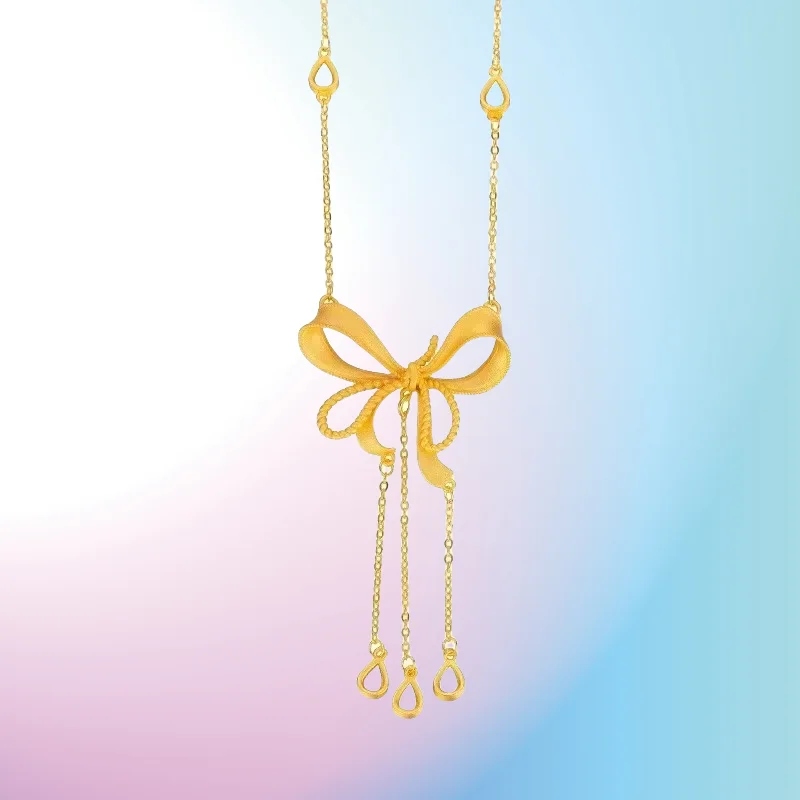 NEW 9999 real gold 24K yellow gold Bowknot Necklace Bowknot Tassel Collarbone Necklace
NEW 9999 real gold 24K yellow gold Bowknot Necklace Bowknot Tassel Collarbone Necklace