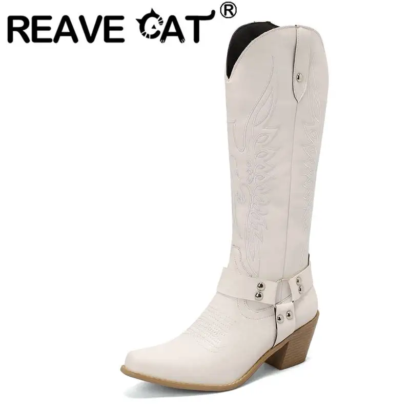 Женские сапоги без застежек REAVE CAT, сапоги до колена на блочном каблуке 32 см, сапоги больших размеров 35-48 с вышивкой, S4204
Женские сапоги без застежек REAVE CAT, сапоги до колена на блочном каблуке 32 см, сапоги больших размеров 35-48 с вышивкой, S4204
