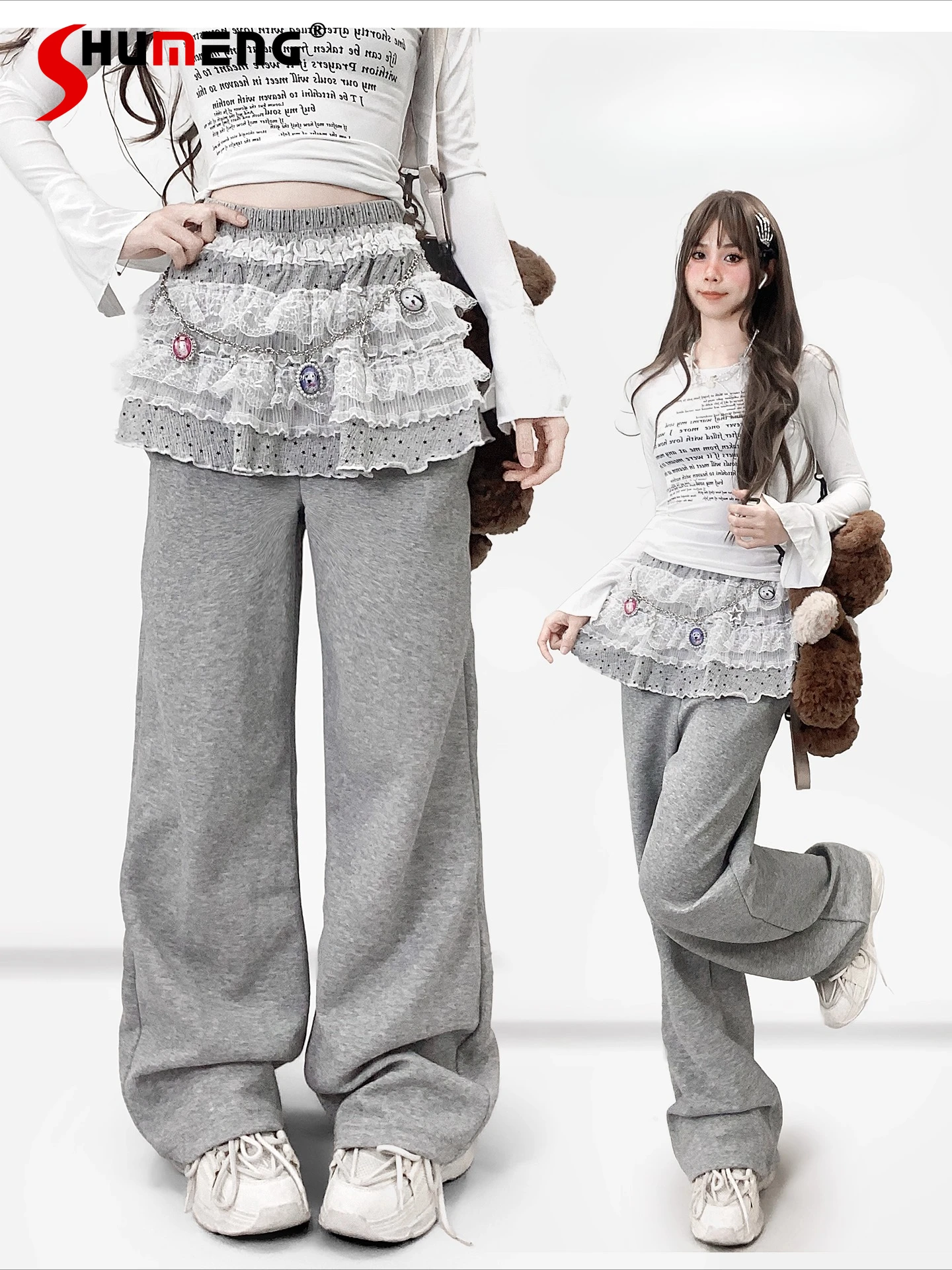 Fashion Street Sweet Hot Style Girl Y2K Casual Pants High Waist Lace Splicing Cake Skirts Straight Loose Wide-leg Trousers Women
Fashion Street Sweet Hot Style Girl Y2K Casual Pants High Waist Lace Splicing Cake Skirts Straight Loose Wide-leg Trousers Women