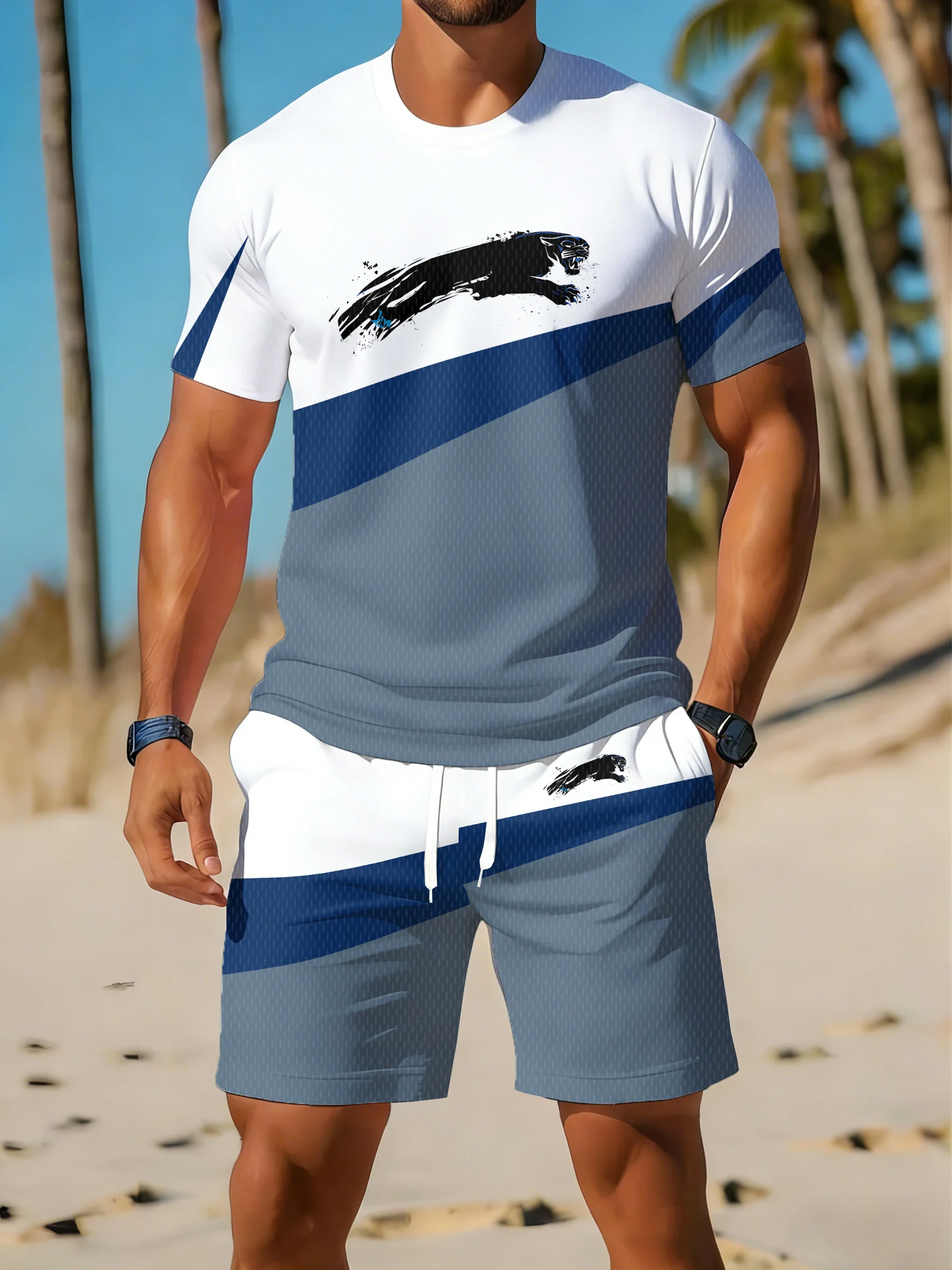 Men's White Brown Two-Piece Outfit Panther Print T-shirt and Shorts Casual Summer Tracksuit For Men
Men's White Brown Two-Piece Outfit Panther Print T-shirt and Shorts Casual Summer Tracksuit For Men