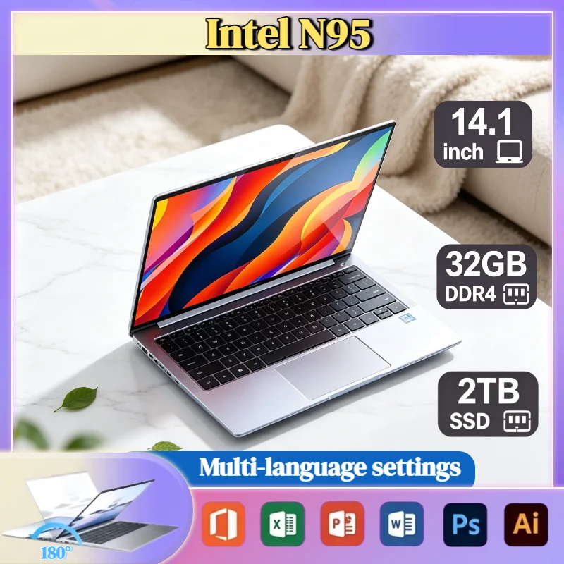 Intel N95 14.1 Inch Laptop 4C4T 3.4GHz 15W 6MB Cache 32GB RAM 1TB 2TB SSD 1920x1080 Portable Office Study PC Pro Max
Intel N95 14.1 Inch Laptop 4C4T 3.4GHz 15W 6MB Cache 32GB RAM 1TB 2TB SSD 1920x1080 Portable Office Study PC Pro Max