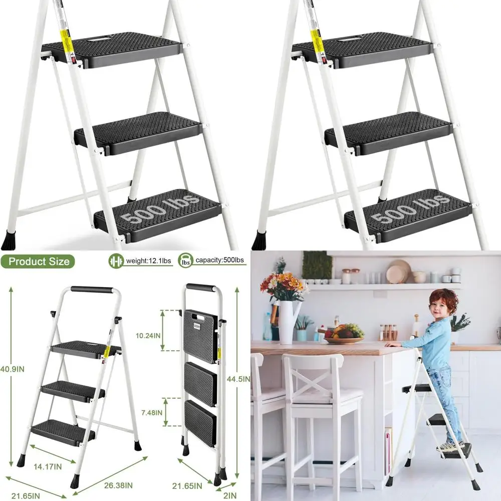 500lb Capacity Folding Step Ladder, Heavy Duty Steel, Non-Slip Pedals, Ideal for Home, Kitchen, Office, White
500lb Capacity Folding Step Ladder, Heavy Duty Steel, Non-Slip Pedals, Ideal for Home, Kitchen, Office, White