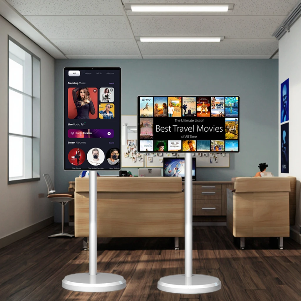 21.5 Inch 4+64GB OLED TV Mini Smart Android Televisor On Wheels Movable Charging Built-In Battery Interactive LED Portable TV