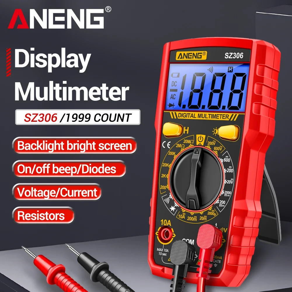 Digital Multimeters Tester 1999 Counts Diode Resistor ANENG SZ306 AC/DC Voltage Current Voltmeter Blue backlit screen Test Tools
Digital Multimeters Tester 1999 Counts Diode Resistor ANENG SZ306 AC/DC Voltage Current Voltmeter Blue backlit screen Test Tools