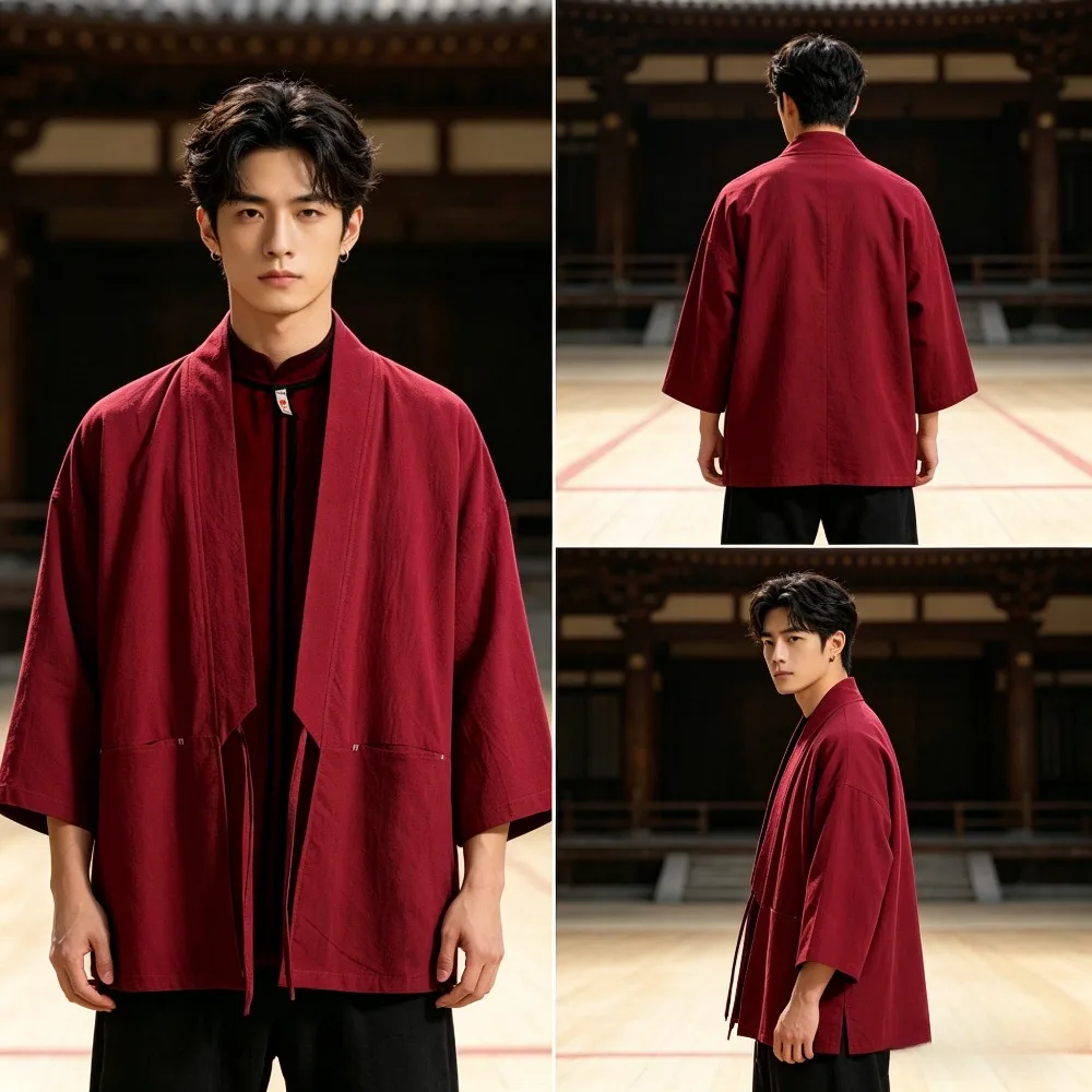 Traditional Retro Chinese Kimono Bathrobe, Men Embroidered Hanfu Cape Coat, Seven-quarter Sleeve Thin Strap-up Loose Cardigan
Traditional Retro Chinese Kimono Bathrobe, Men Embroidered Hanfu Cape Coat, Seven-quarter Sleeve Thin Strap-up Loose Cardigan